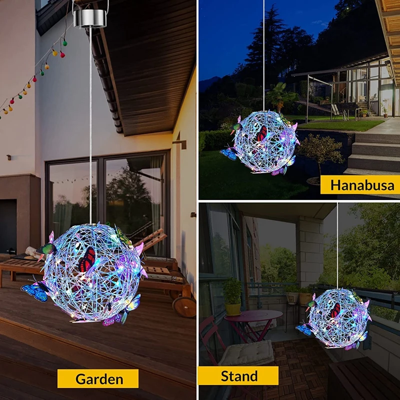 2 Pack Solar Butterfly Light Hanging Solar Lantern Light Outdoor Solar Garden Light Waterproof For Patio Yard Pathway Landscape
