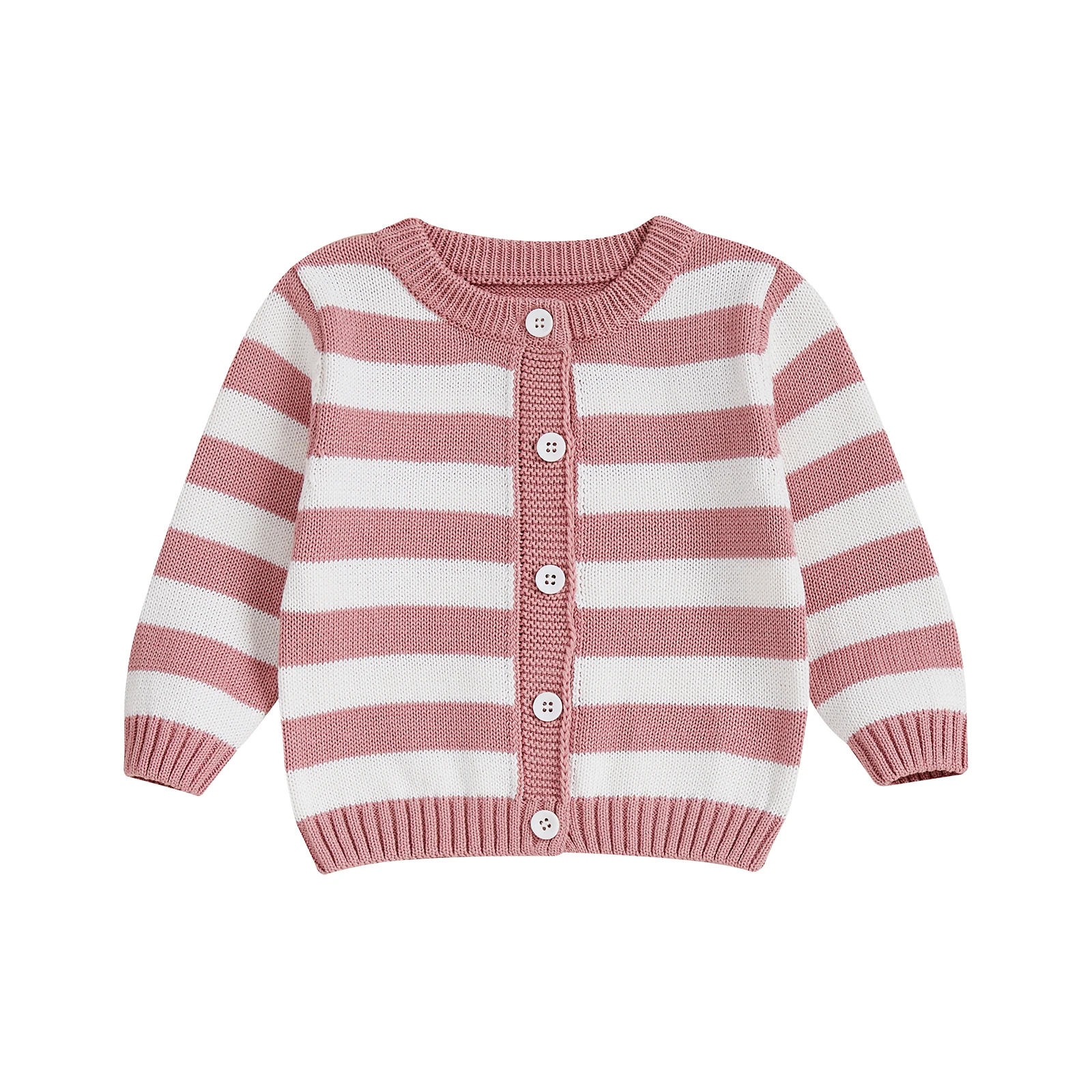 

Girls Autumn Knit Sweater Cardigan Long Sleeve O Neck Button Up Striped Knitwear