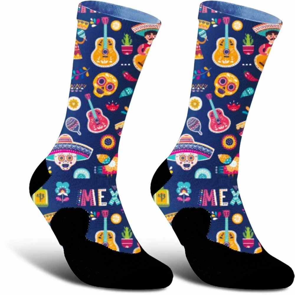 New Creative Day of the Dead Celebration Skeleton Pattern Sports Cycling Socks, Fashionable, Unisex, Sweat Absorbing, Durable