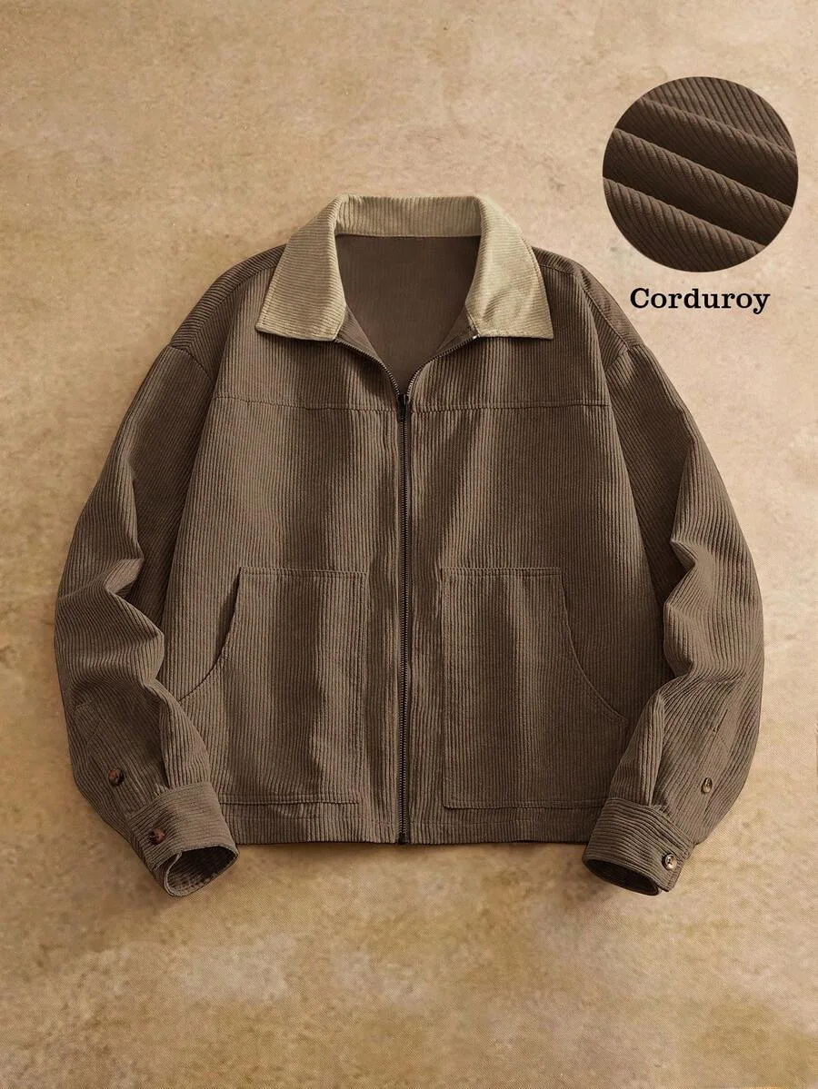 European New Fashion Autumn Winter Men Corduroy Casual Simple Turn-down Collar Long Sleeve Jackets Male Trendy Basic Coats Tops