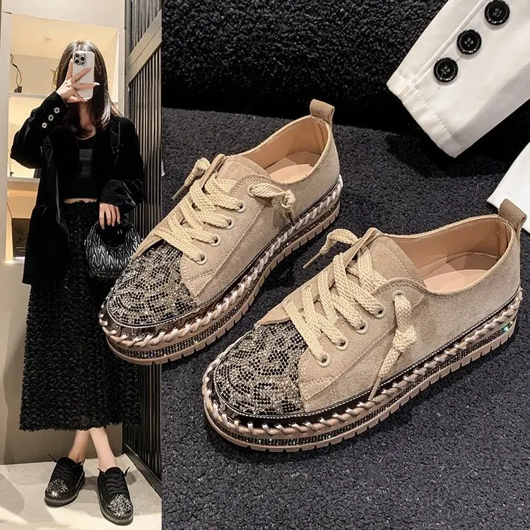 Women Shoes Autumn Casual Female Sneakers Espadrilles Platform Modis Rivets Studs Round Toe Flats Fall 2025 New Leopard Dress Su