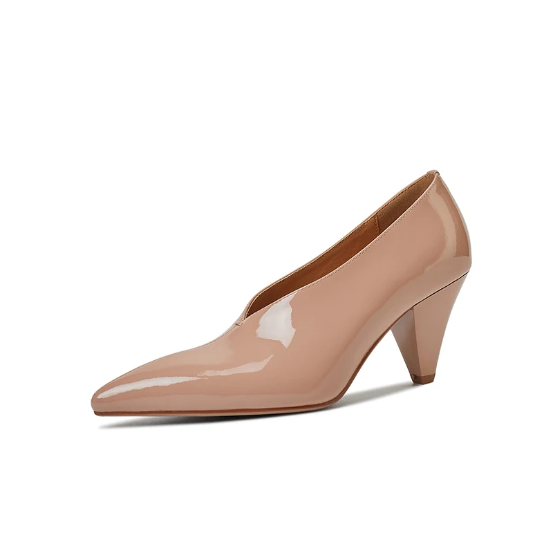 

Woman Shoes Spike Heeled For Modern Pumps 2025 French Style Pumps Slip On European Spring Med Heels Handmade Vintag Dress Pump