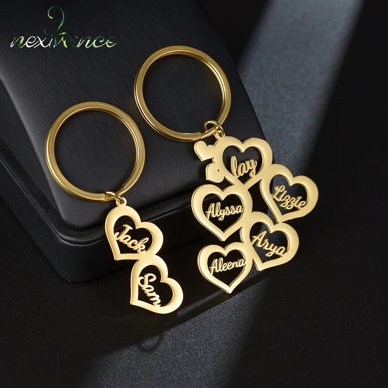 Nextvance Customized Name KeyChain Hearts Family Key Ring Stainless Steel Personalized Christmas Gift For Women Family Keychain