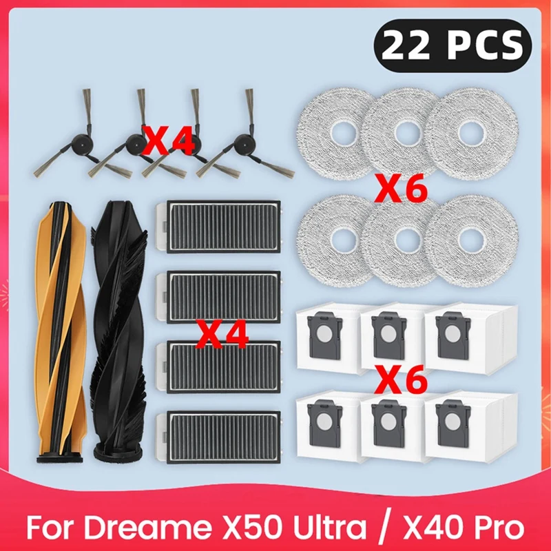 M11K-For Dreame X50 Ultra / X40 Pro Enhanced Spare Parts Roller Side Brush Filter Mop Cloth Dust Bag Accessories