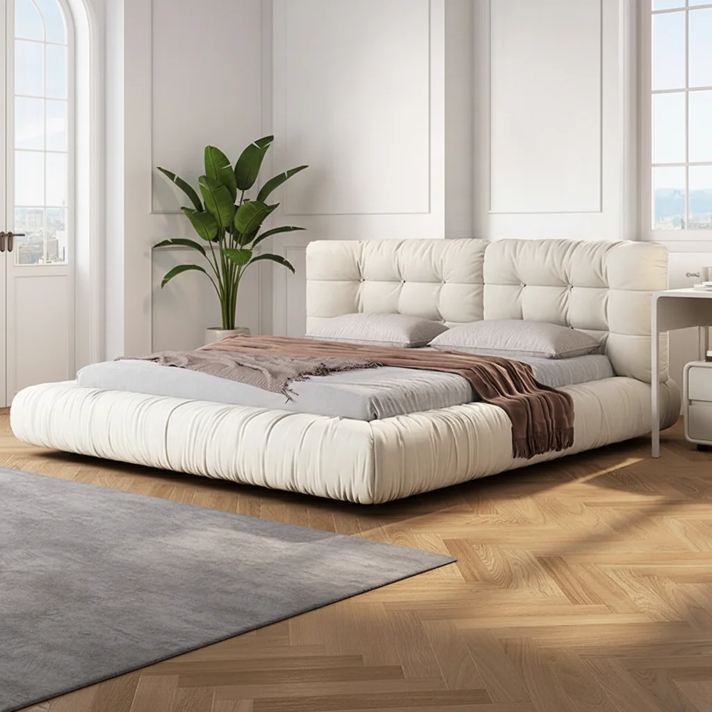 #Cloud Bed, Modern Minimalist High-End Elegant Bed, Cream Style Wabi-Sabi Internet Famous Large Bed For Master Bedroom