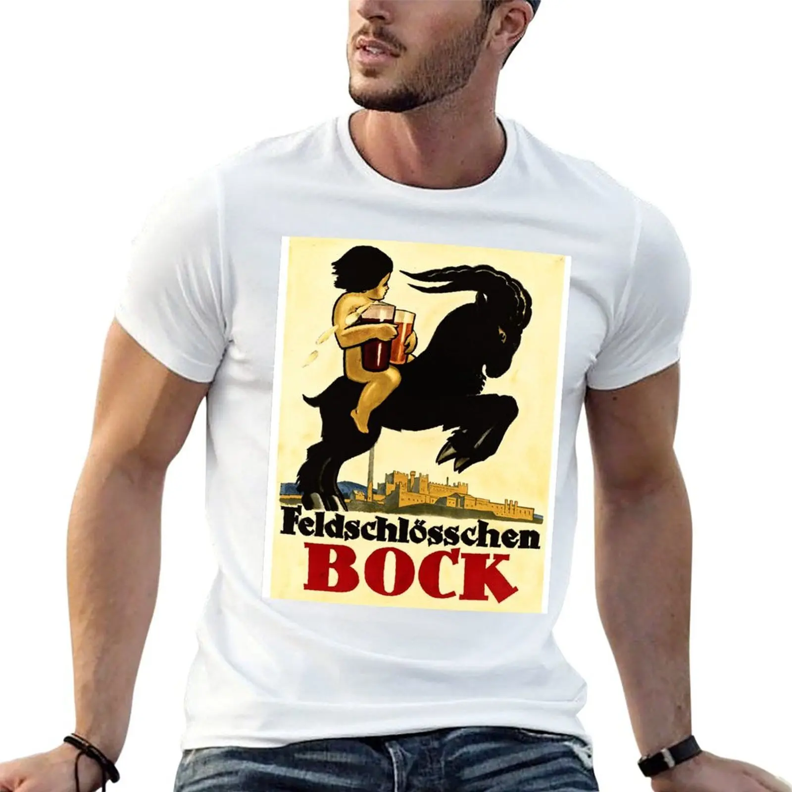 

FELDSCHOLOSSCHEN BOCK BEER Swiss Alcohol Vintage T-Shirt funny t shirts dark humor cotton tshirt 100% T-Shirt