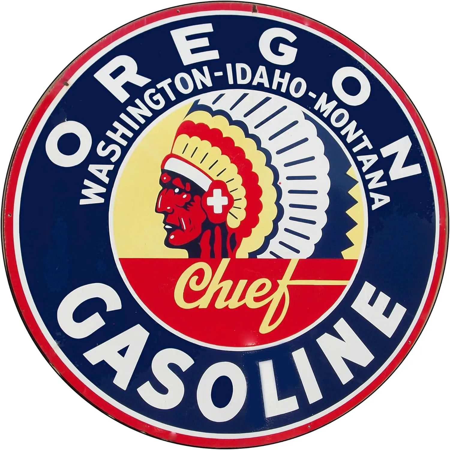 Vintage Gas Sign Reproduction Vintage Metal Signs Round Metal Tin Sign For Garage And Home 8 Inch Diameter – Oregoan Chief Gasol