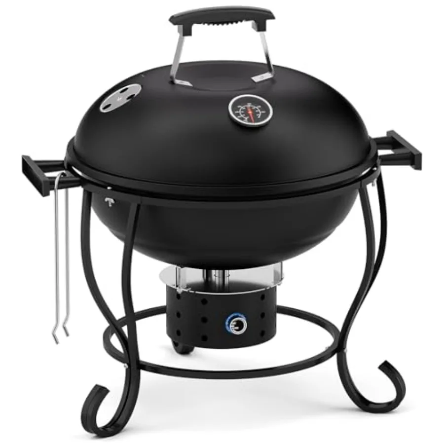 

Portable Charcoal Grill with Fan-Assisted Airflow, 17-Inch Small Kettle BBQ Grill, Built-In Thermometer, Lift-Out Charcoal Tray