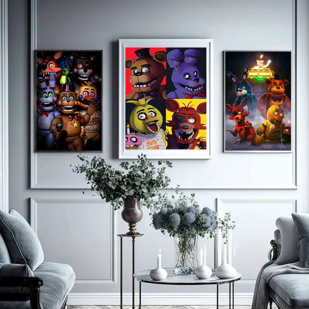 FNAF Five-nights-At-Freddys Movie Sticky Posters Whitepaper Sticker DIY Room Bar Cafe Posters Wall Stickers