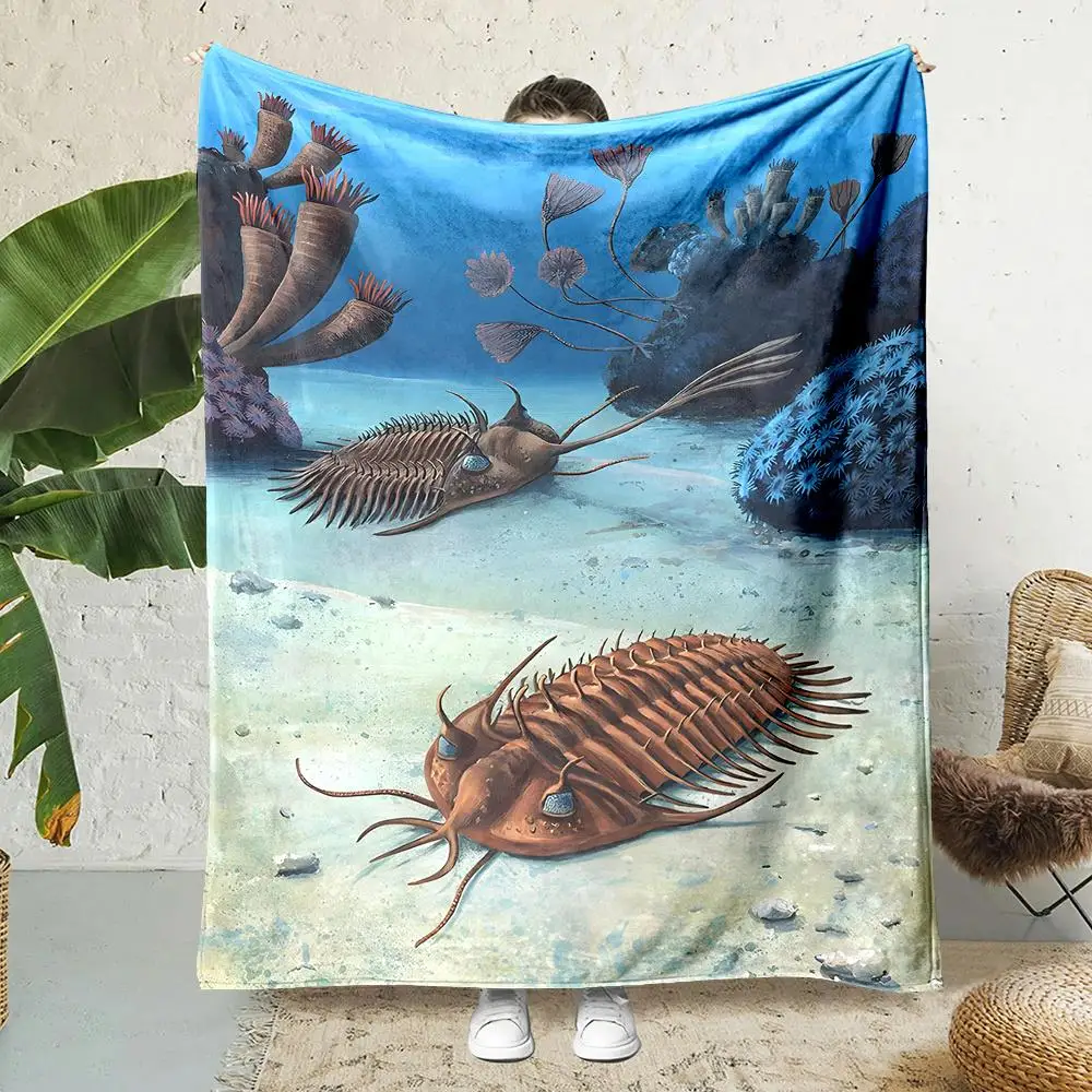 1pc Reversible Ocean Theme Flannel Fleece Throw Blanket - Marine Life & Coral Reef Print with Sea Turtles, Starfish, - All-Seaso