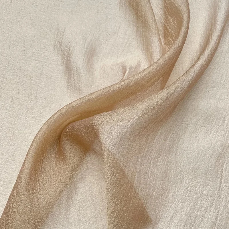 Golden camel semi transparent pearl yarn fashion chiffon fiber fabric handmade designer fabric