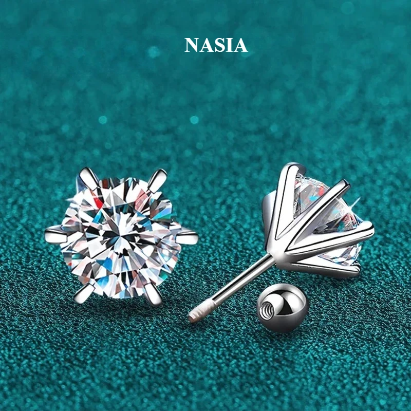 NASIA 0.3-2CT Moissanite Stud Earrings for Women Screw Thread Ear Studs S925 Sterling Silver Wedding Jewelry Diamond Gift 2026