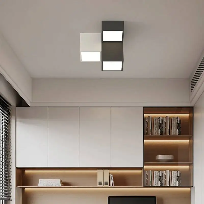 Minimalist Ceiling Light Black White Combination For Living Room Office Apartment Geometric Ceiling Mounted Study Bedroom Lamps