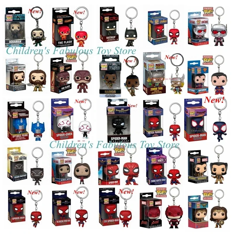 FUNKO POCKET deadpool Keychain Justice League Batman Aquaman Flash spiderman Gwen Action Figure KeyChain Collectible Model Toy