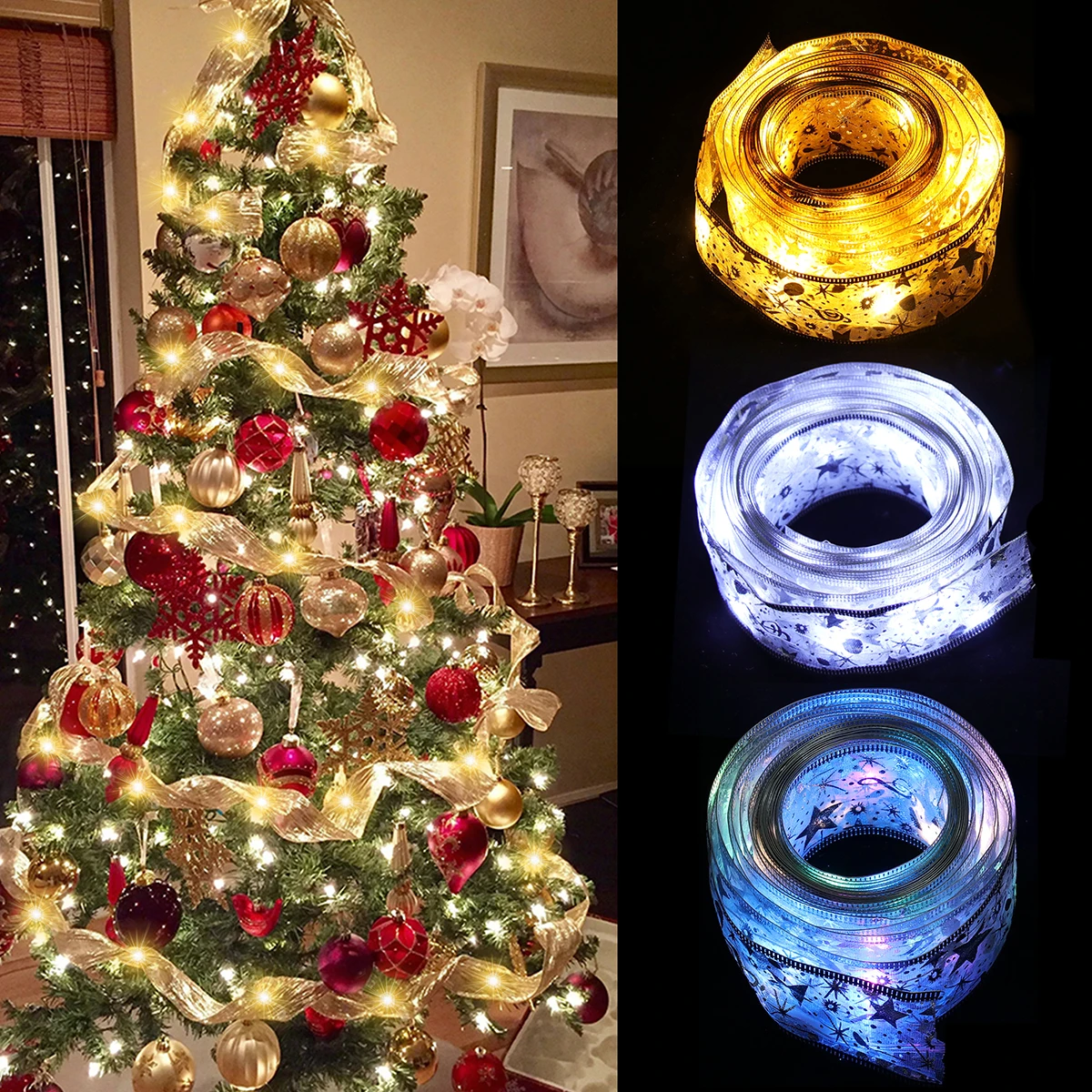 Christmas Fairy Lights Strings LED Ribbon Xmas Tree Ornaments Merry Christmas Decorations For Home 2024 Navidad Natal New Year