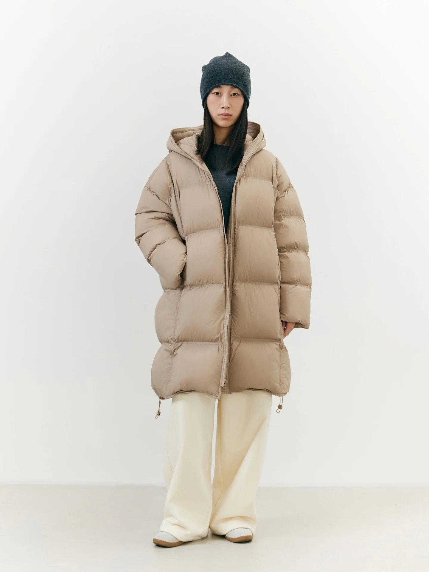 

High-Down 95% White Du down Jaet Women's Coat with Hood And Dstring Double Zipper Casual Sle Thiened Long Sve