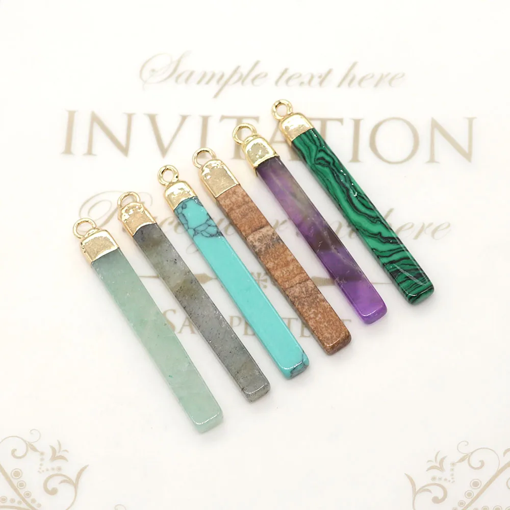 Ciondoli in pietra naturale rettangolo a forma di barra ametista Glitter Stone gioielli in Malachite per accessori per ciondoli collana fai da te