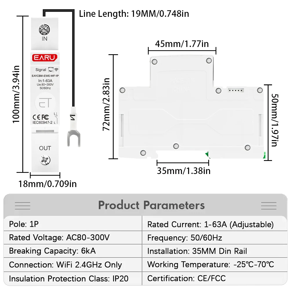 eWeLink WiFi MCB Smart Circuit Breaker 1P 63A Switch Energy Meter Timer Relay kWh Voltage Current Protector Voice Remote Control