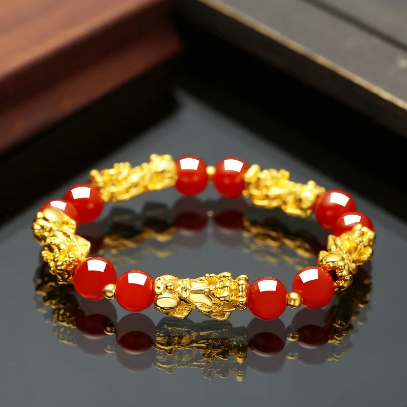 OAIITE Feng Shui Men Prayer beads Pixiu Bracelet Six Words Proverbs Gold Color Fortune Auspicious Bracelet Women Jewelry Gift