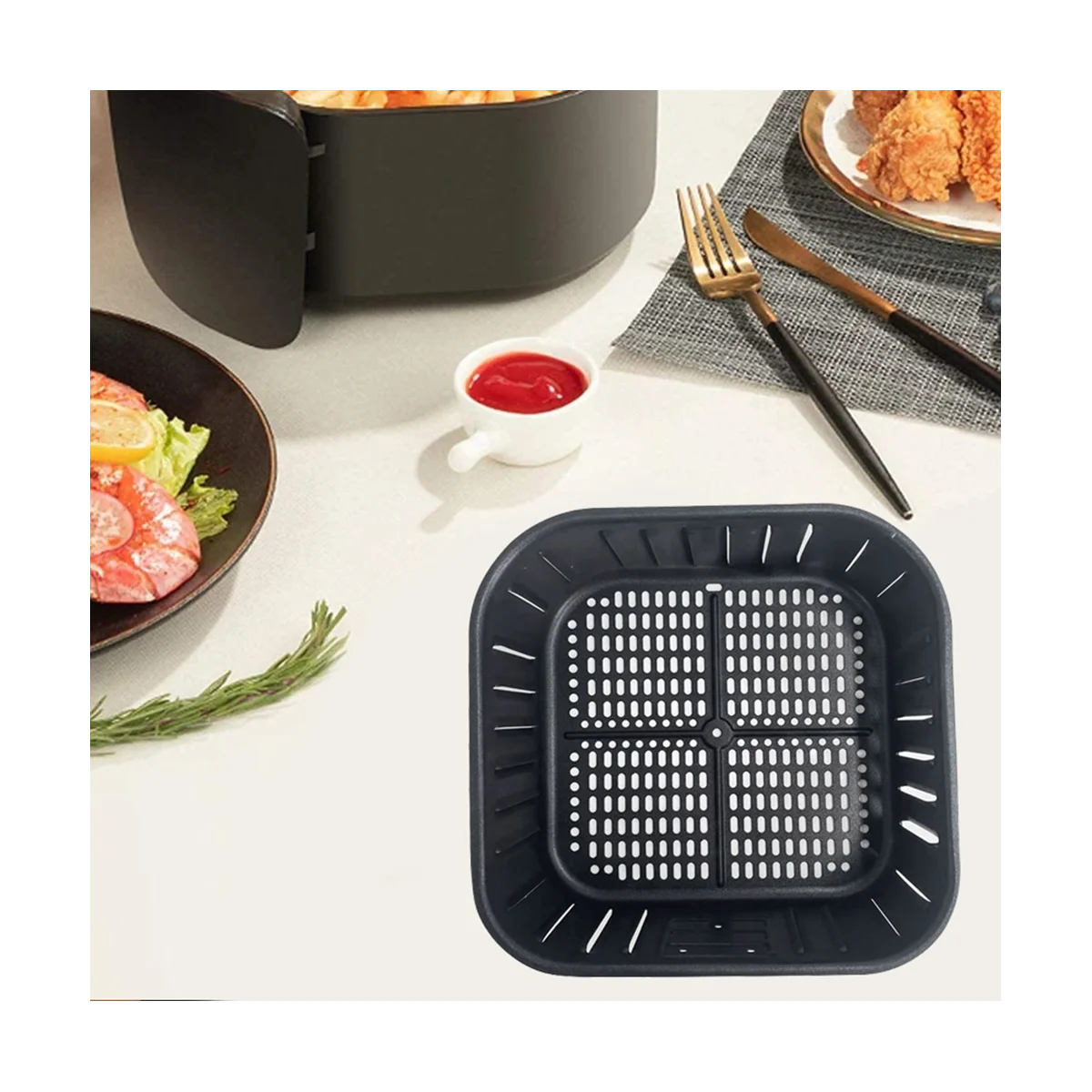 ตะกร้าหม้อทอดไร้อากาศอุปกรณ์ตะกร้าเปลี่ยนแม่พิมพ์ตะกร้าใส่ของอบในครัวตะกร้าระบายน้ำ