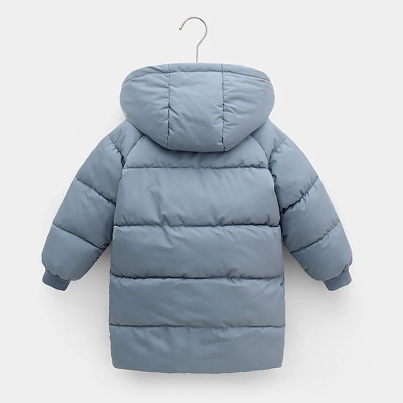 2 3 4 5 6 8 10 Jahre Mädchenjacke Winter Langer Stil Einfarbig Dick Warmhaltend Mit Kapuze Oberbekleidung Für Jungen Daunen-Baumwoll-Schneeanzug – Detail 7