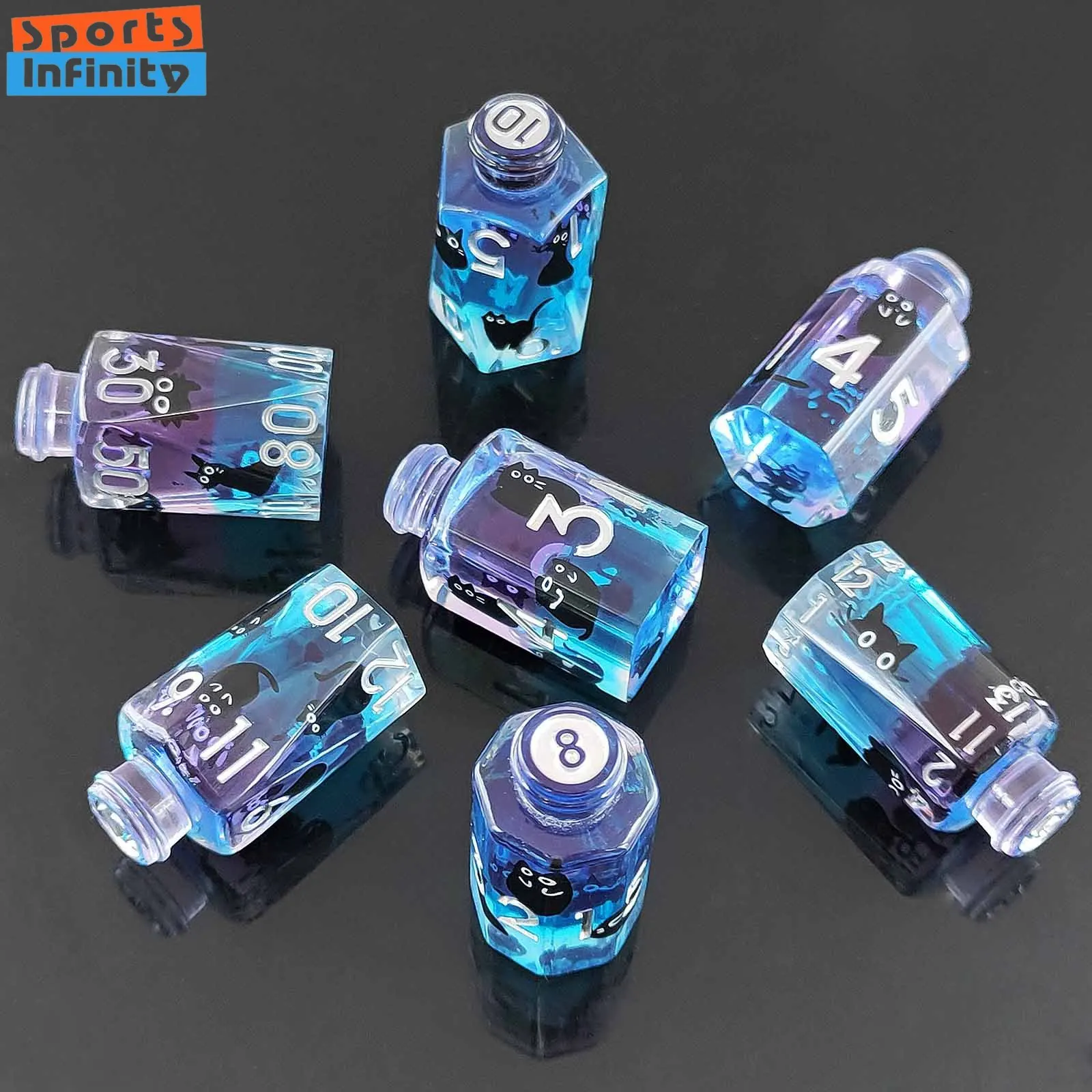 7pcs/set Floral Resin Potion Bottle Digital Dice DND TRPG Board Game Dice Set Role-Playing COC Cthulhu Dices Number Dice Kit