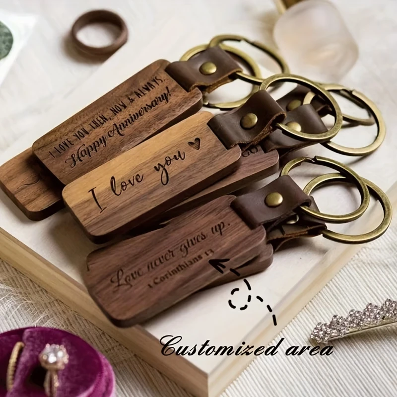 5/10 Stück Walnuss-Schlüsselanhänger, Holz-Schlüsselanhänger, Leder-Schlüsselanhänger, Vintage-Schlüsselanhänger, DIY-Geschenk-Schlüsselanhänger