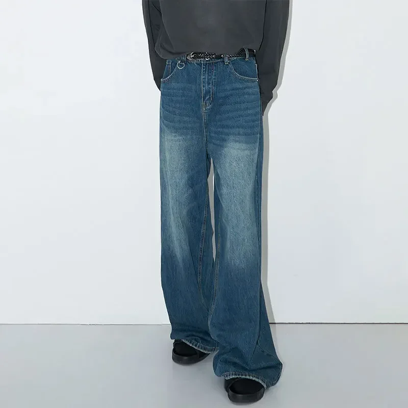 

American Retro High Street Straight Leg Jeans, Men's Four Seasons New Fashion Wash To Do Old Casual Loose Wide-leg Pants Jeans