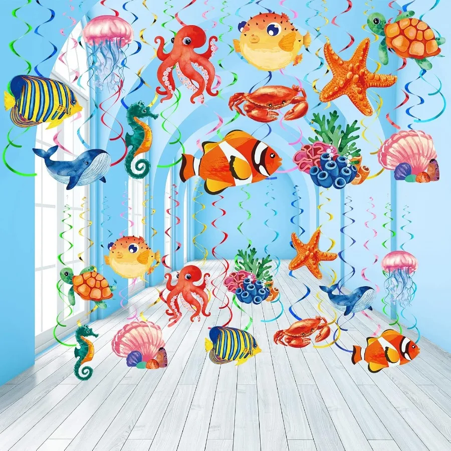 ของตกแต่งงานปาร์ตี้ธีมใต้ทะเล ปลาเขตร้อน 30 ชิ้น แบบแขวน ตกแต่งเพดาน รูปทรงวน สำหรับงานปาร์ตี้ธีมมหาสมุทร ตัวละครใต้น้ำ งานปาร์ตี้ริมชายหาด