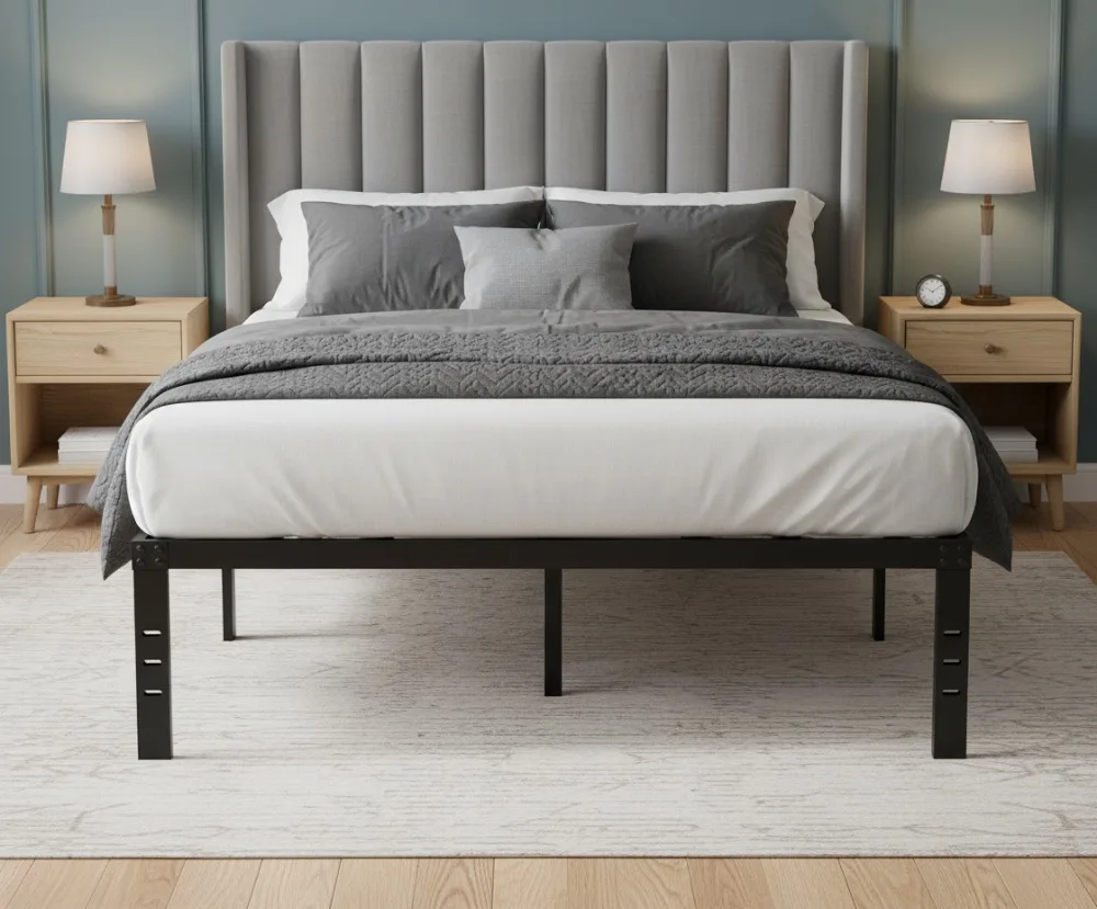 Estructura de cama doble de metal de 18 pulgadas con almacenamiento: fácil montaje, sin ruido, plataforma resistente para colchón individual