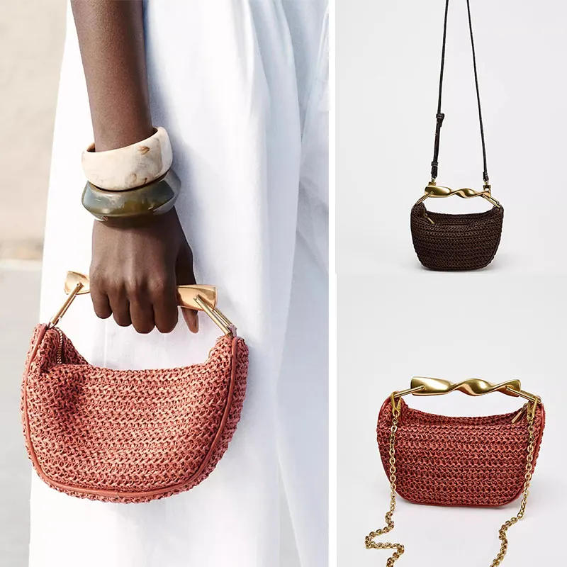 

Straw Crossbody Bag for Women Summer Raffia Beach Small Chain Handbag Top Handle Shoulder Bags Designer Clutch Purses Two Straps