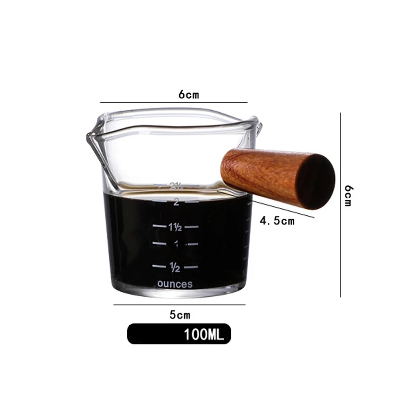 100ml  Measuring Glass Cup  with Wooden Handle Heat Resistant Borosilicate Glasscoffee Water Cup with Scalesc Kitchen Tool
