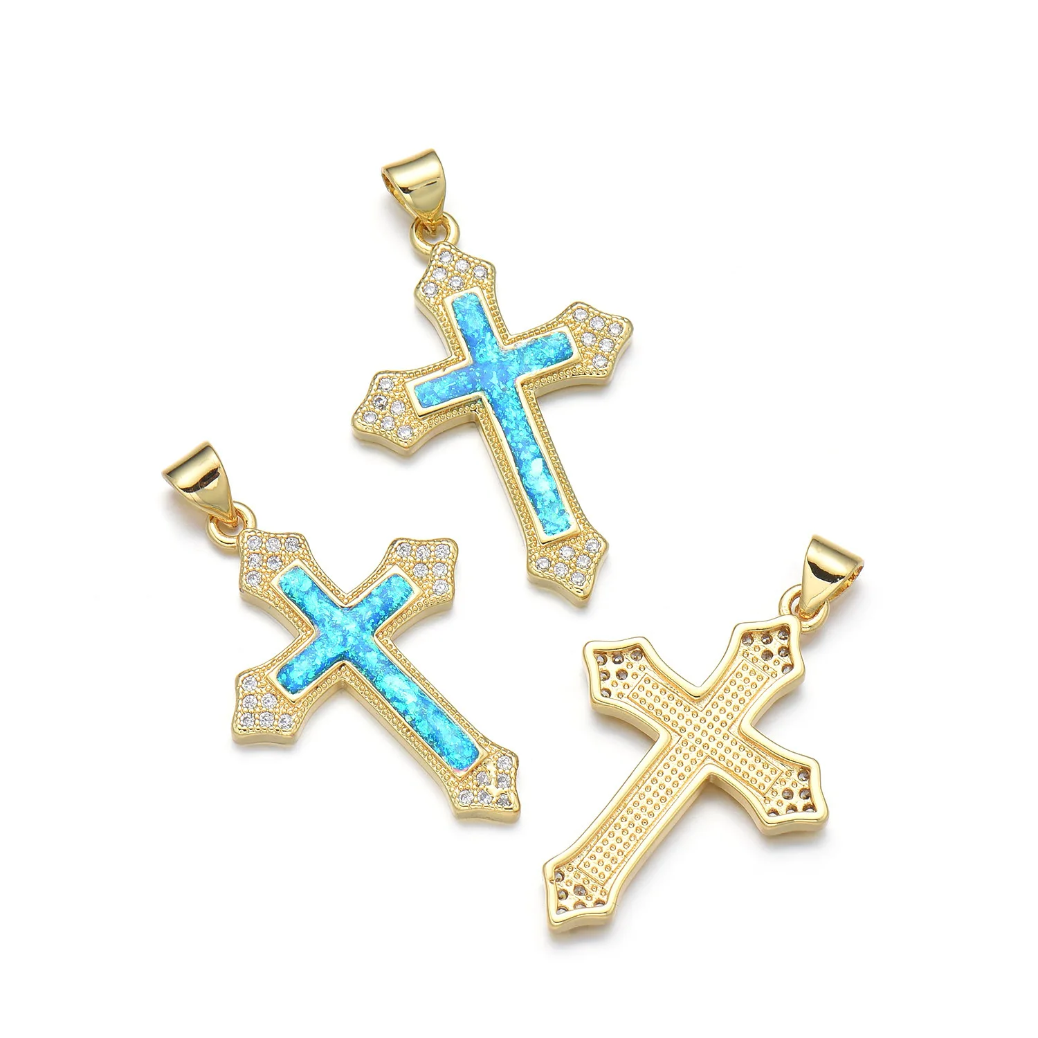 5 Copper Plated Opal North American Style Cross Zircon Pendant Accessories DIY Pearl Necklace Jewelry Making Materials Wholesale