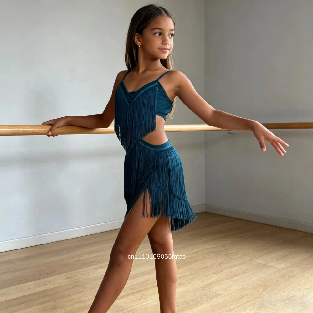 New Latin Dance Dress For Girls Sleeveless Tassel Skirt Latin Dance Outfit High Grade Practice Costume Stage Performance Wear - view 3