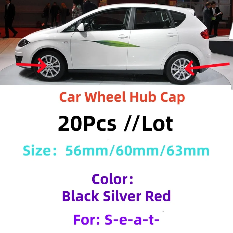 20 unidades de tapas de buje de rueda de 56mm, 60mm, 63mm para coche, emblemas Leon Cupra Ibiza Altea Exeo Formula, en negro, plateado y rojo