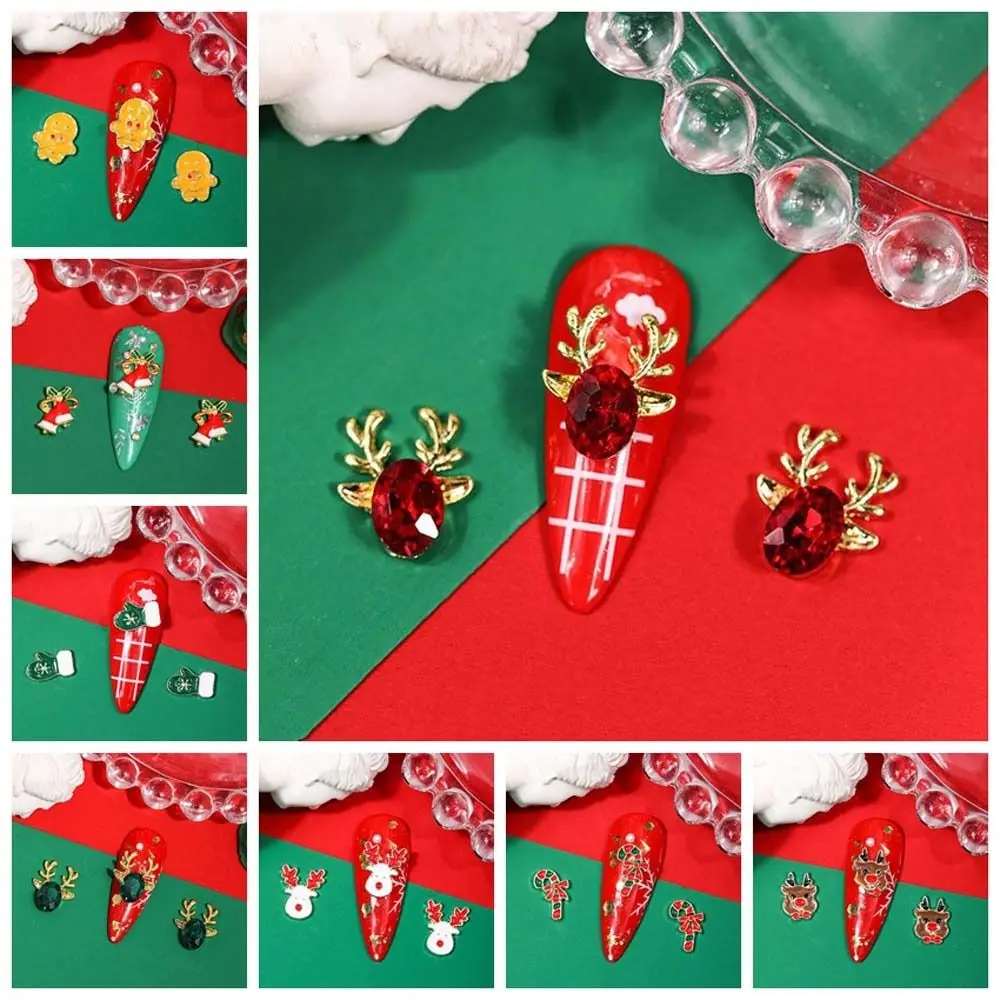 Desenhos animados Elk Natal unhas Decorações, Natal Árvore Doce Shaped, Strass Liga, Xmas Nail Charms, 10pcs por conjunto