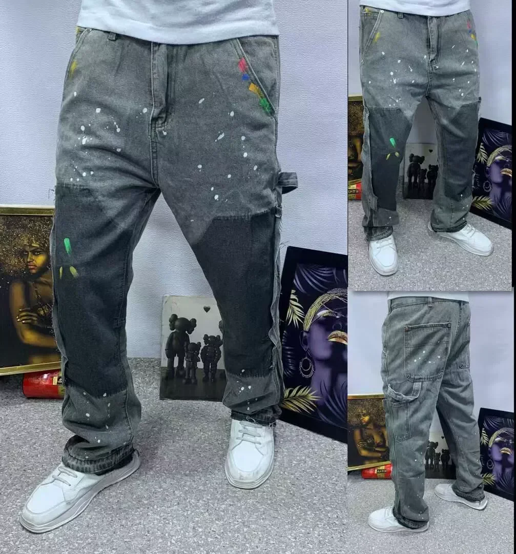 2025 Jeans da uomo vintage effetto vissuto Vibe Bell Bottoms Pantaloni in denim da lavoro per la lavorazione del legno e vestibilità pulita per il commercio all'aperto