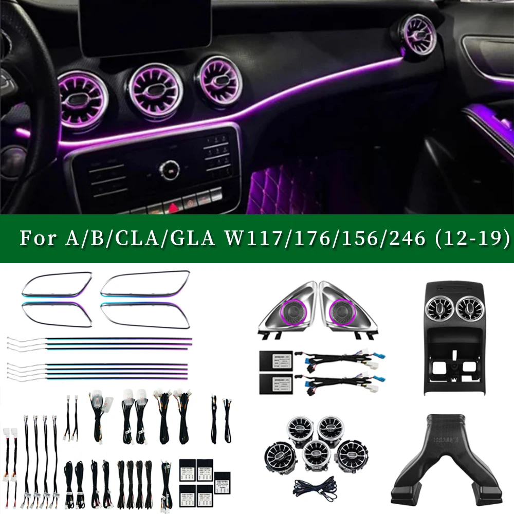 Ambientelicht-Set 12 Farben W176 4D Leuchtende Turbinen-Luftauslässe für Mercedes Benz A/B/CLA/GLA-Klasse W176/W246/W117/X156