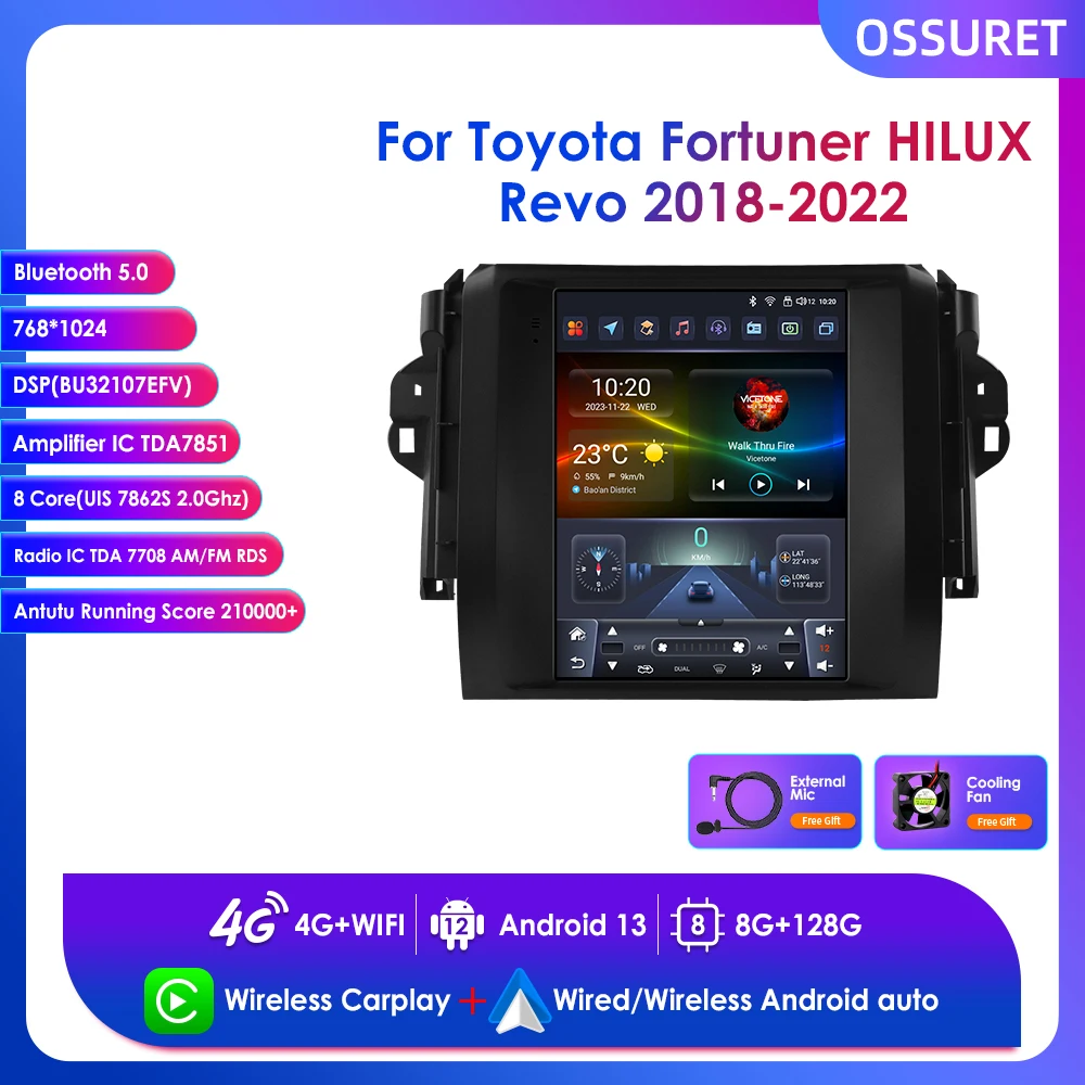 

9.7" Car Radio Android 13 for Toyota Fortuner HILUX Revo 2018-2022 Wireless Carplay Multimedia Player 2din Stereo 4G BT GPS Navi