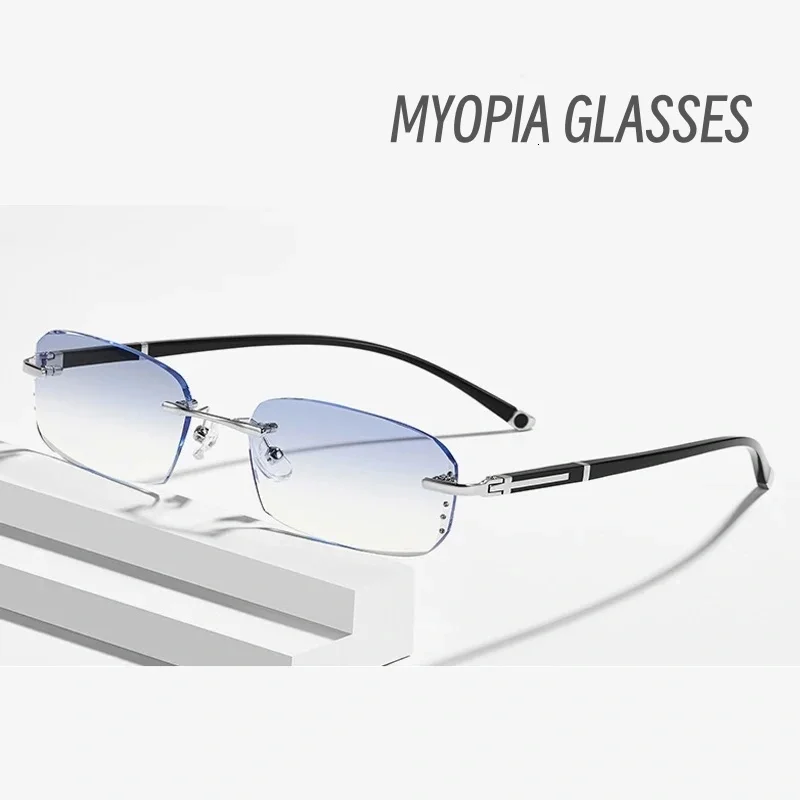 

Diamond Cut Edge Frameless Myopia Glasses for Men Anti Blue Light Radiation Ultra Light Glasses High-definition Glasses To -4.0