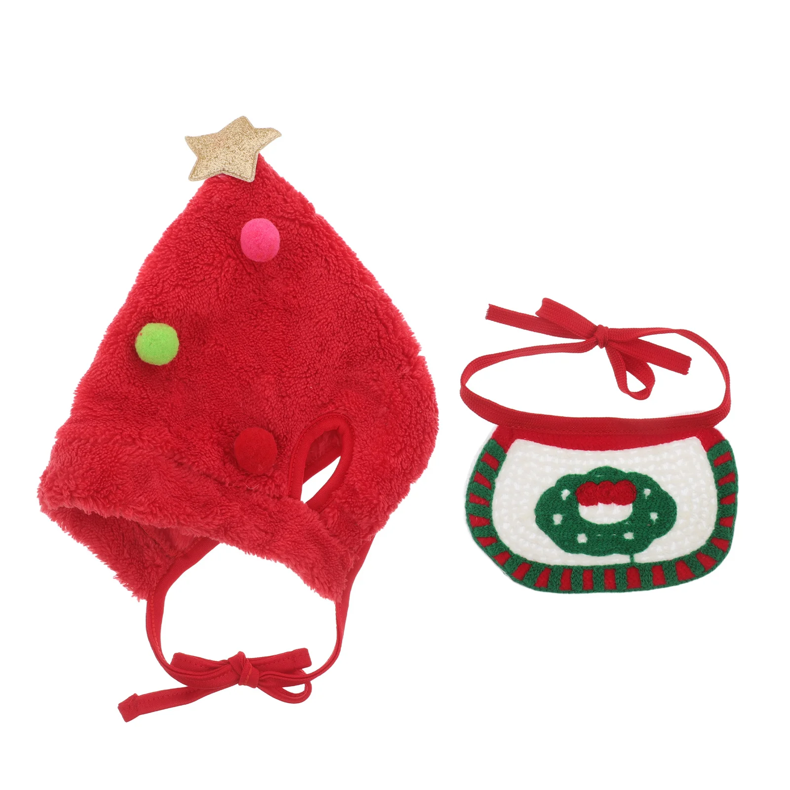 

1 set Pet Christmas Hat Bib Adjustable Dog Cat Xmas Party Dress Up Prop For 4-7.5Kg Holiday Costume Knitted Beanie With Chin
