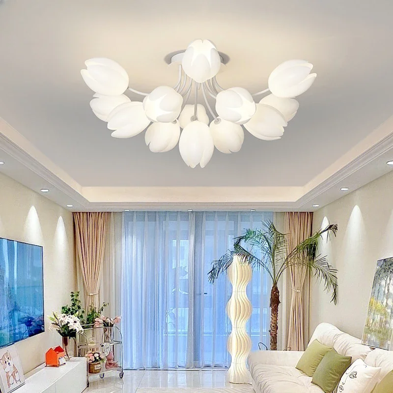 Modern White Lily Blossom Led Chandeliers Lamparas De Techo Ceiling Light for Living Dining Room Kitchen Lamp Bedroom Colgantes