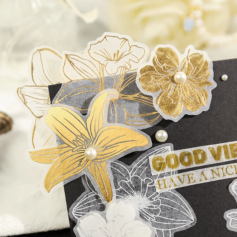 20Sheets Bronzing Gold Flowers Stickers Material Butterfly Vintage floral pattern petals Scrapbook supplies decorative 76*116mm