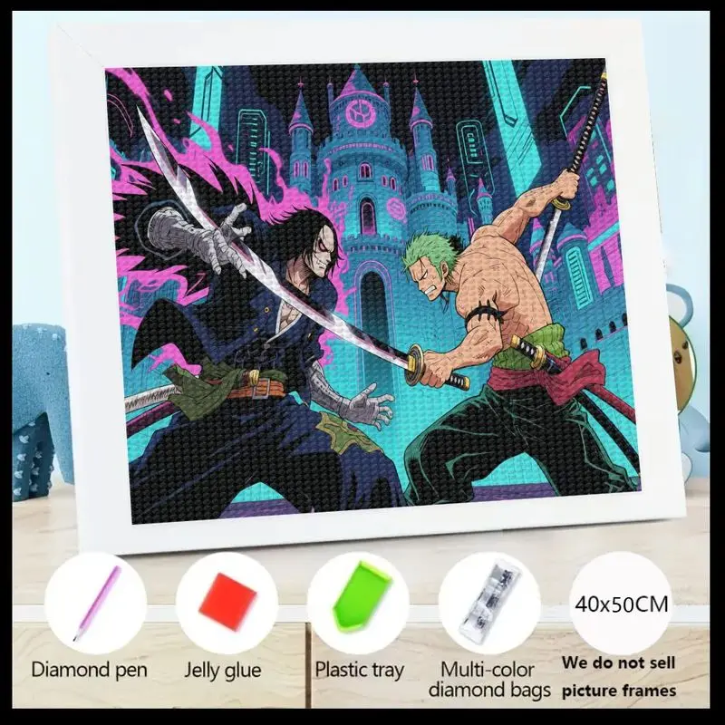 

1PC DIY 5D Full Drill Diamond Painting Kit, Hot Anime Manga One Piece Roronoa Zoro Dynamic Swordsmen Battle Art, 40x50CM Large S