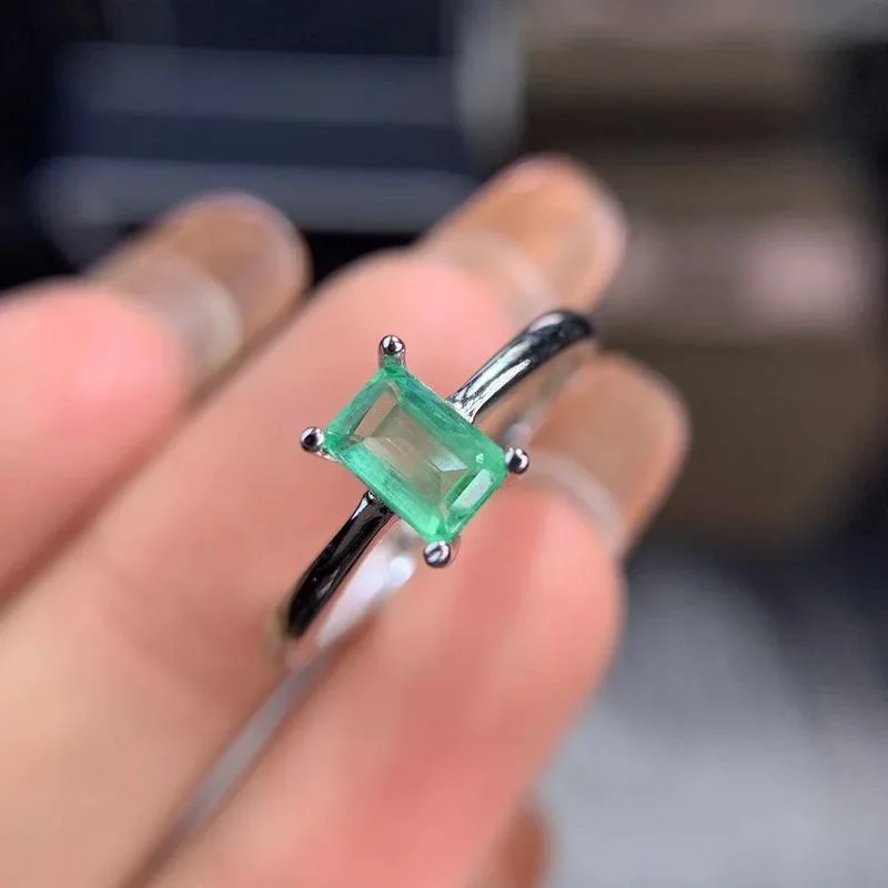 

Natual Emerald Ring 5*7mm Wedding Women Sterling Silver 925 for Sqaure Cut Engagement