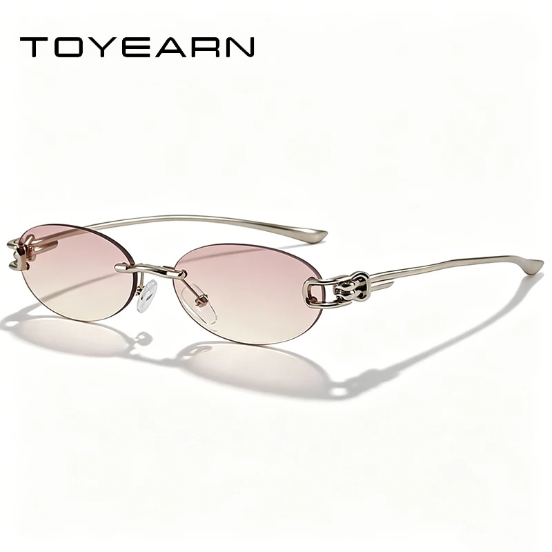 Y2K Randlose Ovale Sonnenbrille für Damen und Herren 2026 Vintage Luxus Metall Punk Outdoor Knotenseil Kleine Brillen