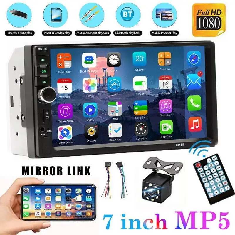 

7” Double Din Car Stereo with Bluetooth Touch Screen, Backup Camera, FM Radio, USB, AUX, MP5/MP4/MP3, Hands-Free