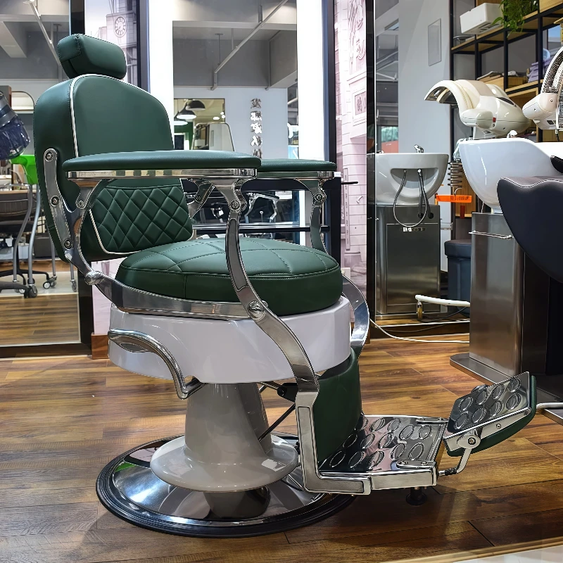 

Styling Chairs for Hair Stylist Green High End Vintage Oil Head Chair Barbershop Chair Silla Para Barberia Commercial Furniture