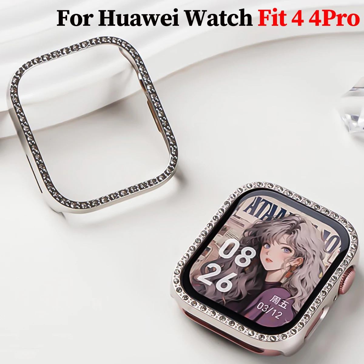Funda de PC ostentosa para Huawei Watch Fit 4 4Pro, protector de cristal de diamante para Huawei Watch Fit 4 Fit 4Pro, correa protectora de reloj