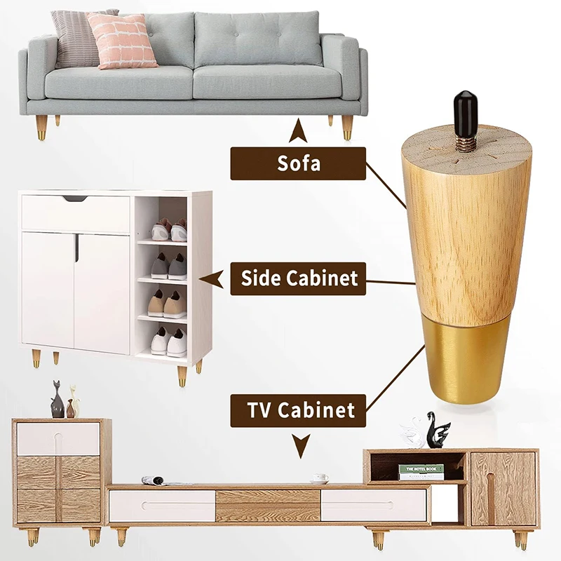4Pcs Wood Furniture Legs, Round Solid Mid Century Legs 10CM 15CM Couch Legs Replacement Legs for Dresser Cabinets Sofas Ottoman